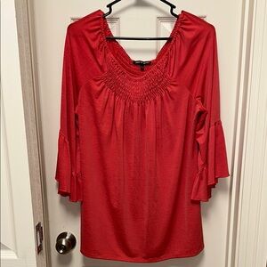 Cable & Gauge Orange Smocked Bell Sleeve Blouse